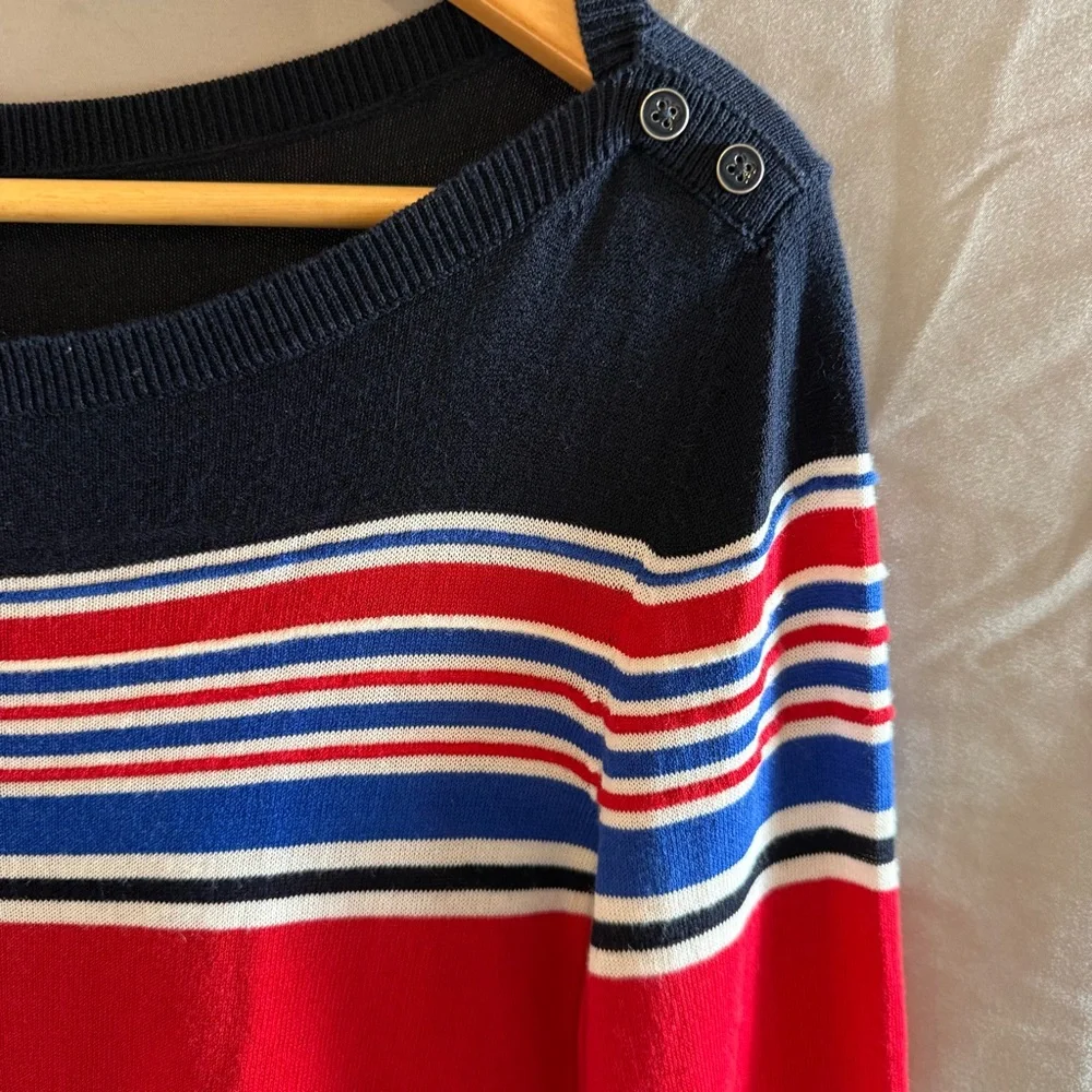 Talbots Red Blue White Striped light weight sweater womens size S Classic